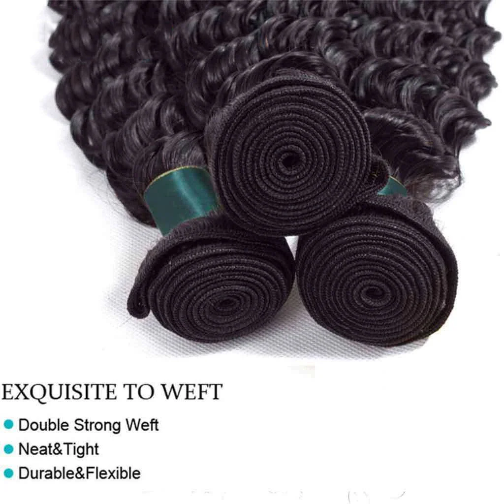 3 Bundles 9A Deep Wave Human Hair Bundles Brazilian Virgin Hair Natural Color - Image 4