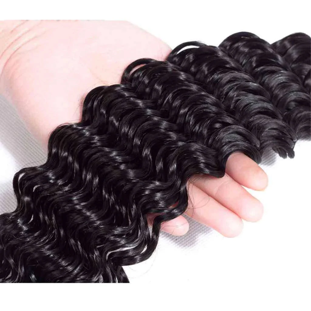 3 Bundles 9A Deep Wave Human Hair Bundles Brazilian Virgin Hair Natural Color - Image 5