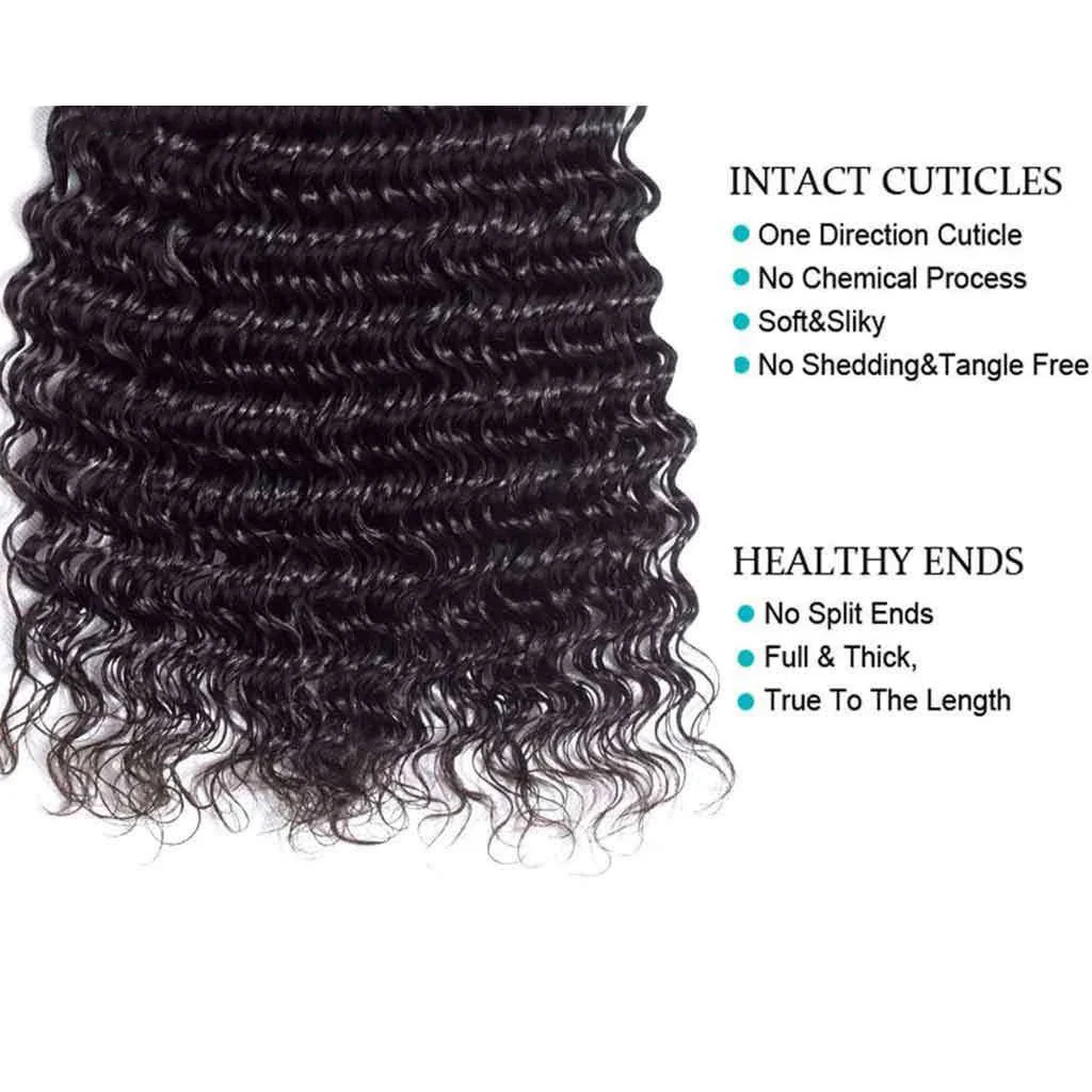 3 Bundles 9A Deep Wave Human Hair Bundles Brazilian Virgin Hair Natural Color - Image 6