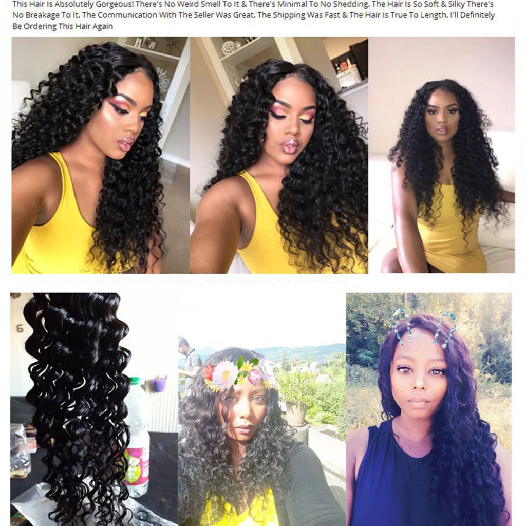 3 Bundles 9A Deep Wave Human Hair Bundles Brazilian Virgin Hair Natural Color - Image 7