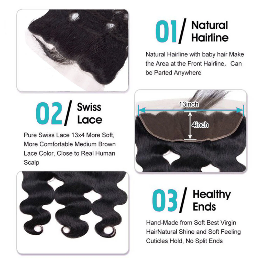 10A Brazilian Body Wave Hair 3 Bundles With Frontal Human Hair - Image 4