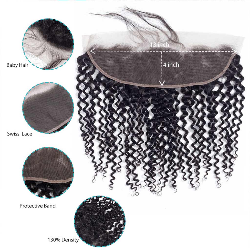 10A Kinky Curly Brazilian Hair 3 Bundles With Frontal Human Hair - Image 8