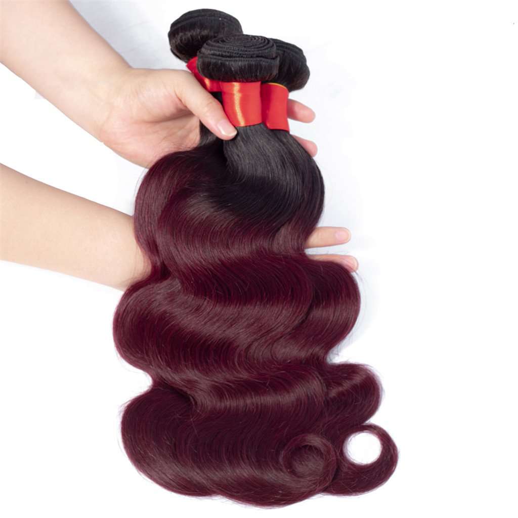 Ombre Burgundy Mixed Brazilian Human Hair Straight/ Body Wave Hair Bundles - Image 6