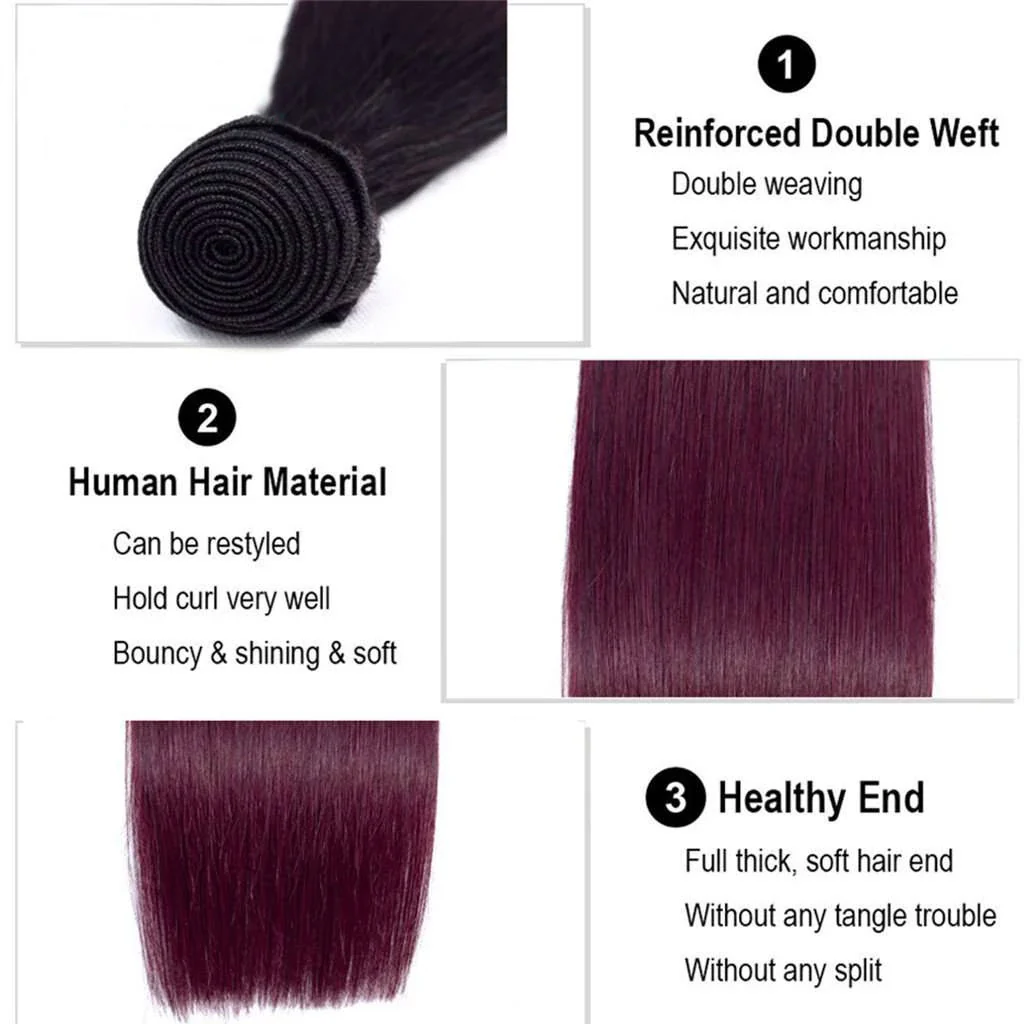 Ombre Burgundy Mixed Brazilian Human Hair Straight/ Body Wave Hair Bundles - Image 7