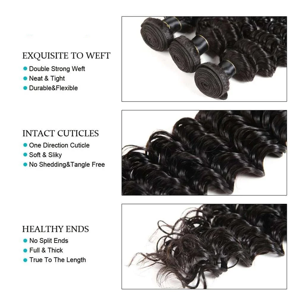 Deep Wave 10A 3 Bundles with Closure Free Part Brazilian Human Hair Natural Color - Image 4